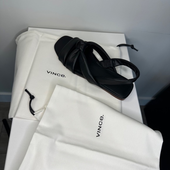 VINCE black leather flat sandals - Picture 16 of 16